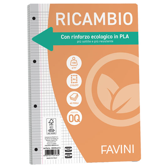 FAVINI - A475414 - Ricambi forati riforzati ecologico - A4 - 5mm c-margine - 100gr -Favini - conf. 40 pezzi - 90737 -  Conf. da 1 Pz.