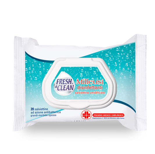 Fresh&Clean - 06-0242 - Salviette disinfettanti antibatteriche milleusi - Fresh&Clean - busta da 20 pezzi - 91506 -  Conf. da 1 Pz.