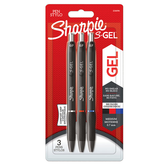 SHARPIE - 2136596 - Penna gel a scatto - 0.7 mm - nero-blu-rosso - Sharpie - conf. 3 pezzi - 94037 -  Conf. da 1 Pz.