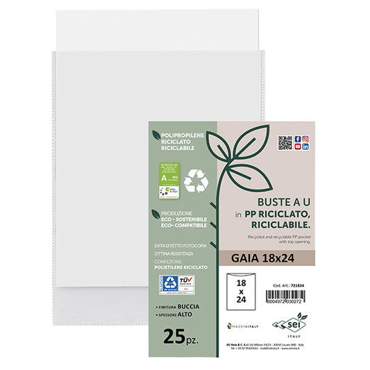 SEI ROTA - 721824 - Buste a sacco Gaia - PP riciclato - 18 x 24 cm - buccia - trasparente - Sei rota - conf. 25 pezzi - 94535 -  Conf. da 1 Pz.