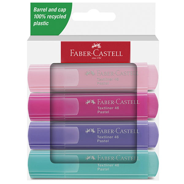 FABER-CASTELL - 254654 - Evidenziatore Textliner 46 - punta scalpello - colori assortiti pastel - Faber-Castell - astuccio 4 pezzi - 98870 -  Conf. da 1 Pz.