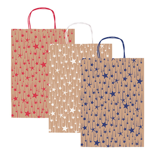 REX SADOCH - SDF36ASSSTE - Shopper natale - 36 x 12 x 41 cm - carta kraft - fantasia stelline - colori assortiti - Rex Sadoch - 99111 -  Conf. da 25 Pz.