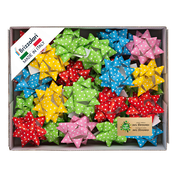 BRIZZOLARI - 02466798 - Stelle di nastro ecocarta - 20 mm x diam. 9 cm - fantasie assotite - Brizzolari - conf. 36 pezzi - 99265 -  Conf. da 1 Pz.