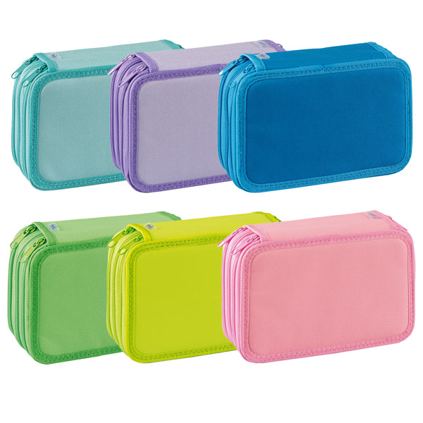FAVORIT - 400182110 - Astuccio 3 Zip Neon  Pastel - 13 x 20 x 7,5 cm - colori assortiti - Favorit - 99744 -  Conf. da 12 Pz.