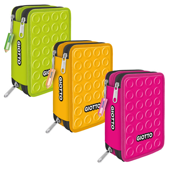 GIOTTO - F953800 - Astuccio 3 zip collezione Stilnovo - 19,5 x 7,5 x 12,9 cm - PL- colori neon assortiti - Giotto - 99765 -  Conf. da 12 Pz.