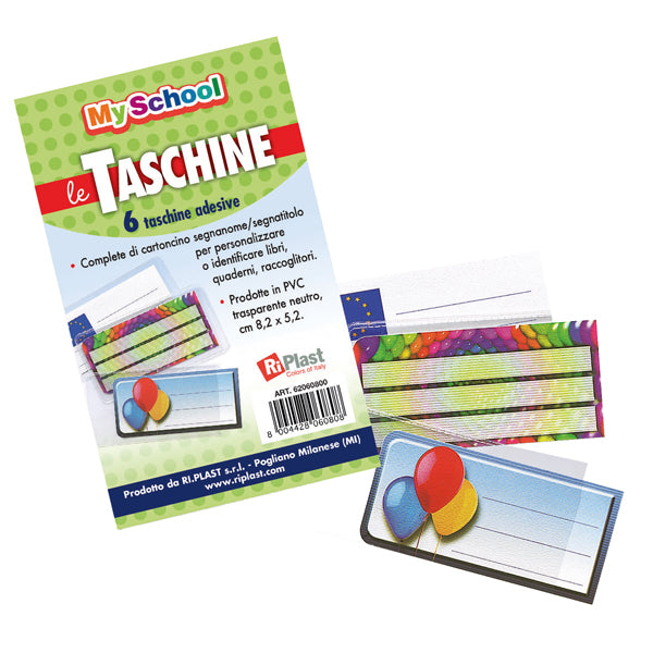 RI.PLAST - 62060800 - Taschine adesive - con cartoncino portanome - 8,2 x 5,2 cm - PVC - trasparente - Ri.Plast - conf. 6 pezzi - 99976 -  Conf. da 1 Pz.