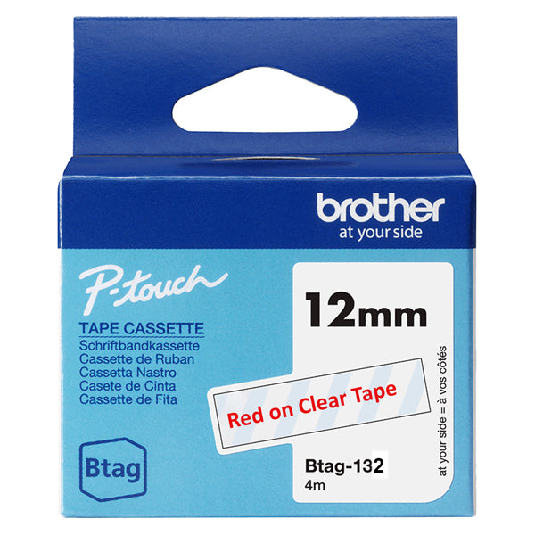 BROTHER - BTAG132 - Brother - Nastro adesivo - Rosso-Trasparente - 12mm x 4mt - BTAG132 - BROBTAG132 -  Conf. da 1 Pz.