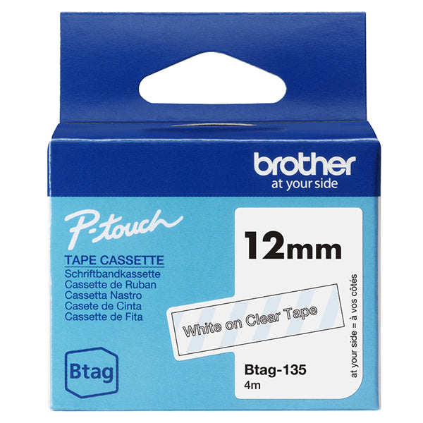 BROTHER - BTAG135 - Brother - Nastro -  Bianco-Trasparente - BTAG135 - 12mm x 8mt - BROBTAG135 -  Conf. da 1 Pz.