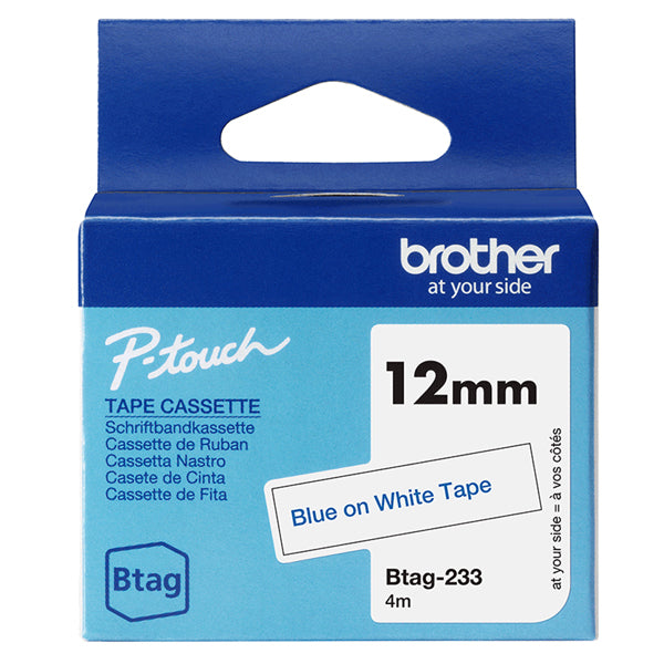BROTHER - BTAG233 - Brother - Nastro -  Blu-Bianco - BTAG233 - 12mm x 4mt - BROBTAG233 -  Conf. da 1 Pz.