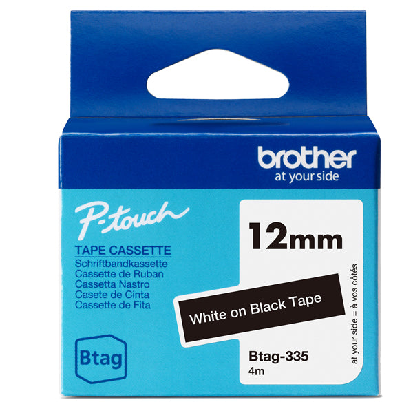 BROTHER - BTAG335 - Brother - Nastro -  Bianco-Nero - BTAG335 - 12mm x 4mt - BROBTAG335 -  Conf. da 1 Pz.