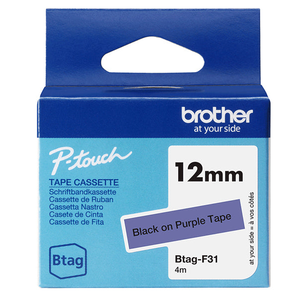 BROTHER - BTAGF31 - Brother - Nastro -  Nero-Viola - BTAGF31 - 12mm x 4mt - BROBTAGF31 -  Conf. da 1 Pz.