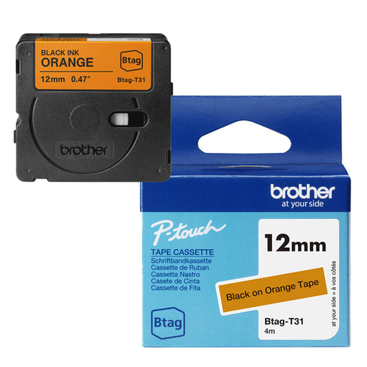 BROTHER - BTAGT31 - Brother - Nastro adesivo - Nero-Arancione - 12mm x 4mt - BTAGT31 - BROBTAGT31 -  Conf. da 1 Pz.