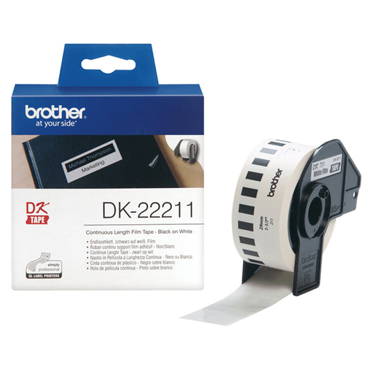 BROTHER - DK22211 - Brother - Nastro adesivo - in pellicola - Nero-Bianco - 29mm x 15,24mt - DK-22211 - BRODK22211 -  Conf. da 1 Pz.