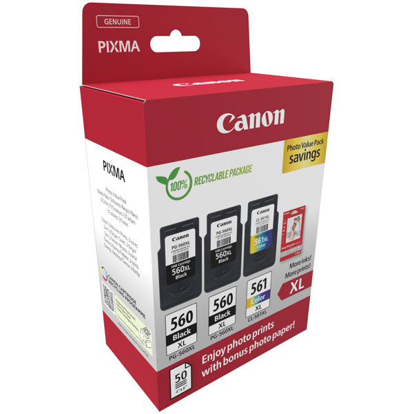 CANON - 3712C012 - Canon - Cartuccia Ink PG-560XLx2-CL-561XL - con Confezione fogli - 3712C012 - CAN3712C012 -  Conf. da 1 Pz.