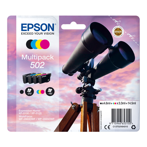 EPSON - C13T02V64010 - Epson Multipack 4 colori Binocolo 502_BK-C-M-Y - EPST02V64010 -  Conf. da 1 Pz.