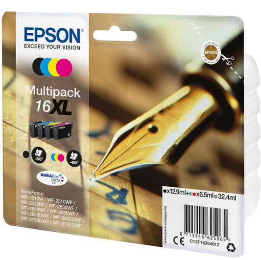 EPSON - C13T16364012 - Epson - Multipack Cartuccia ink - 16XL - C-M-Y-K - C13T16364012 - C-M-Y 6,5ml cad - K 12,9ml - EPST16364012 -  Conf. da 1 Pz.