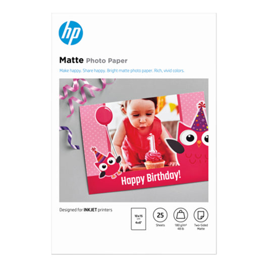 HP - 7HF70A - Hp - Carta fotografica opaca originale Hp 25 fogli - 10 x 15 cm - 7HF70A - HP7HF70A -  Conf. da 1 Pz.