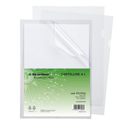 STARLINE - XXX - Cartellina a L Top - buccia - 22 x 30 cm - trasparente - Starline - conf. 50 pezzi - STL7416 -  Conf. da 1 Pz.