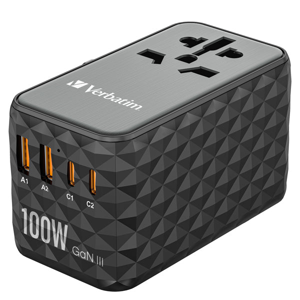 VERBATIM - 32121 - Adattatore da viaggio UTA-06 2x USB-C PD 100W  QC 4+ - 2x USB-A QC 3.0 - Verbatim - 32121 - VERB32121 -  Conf. da 1 Pz.