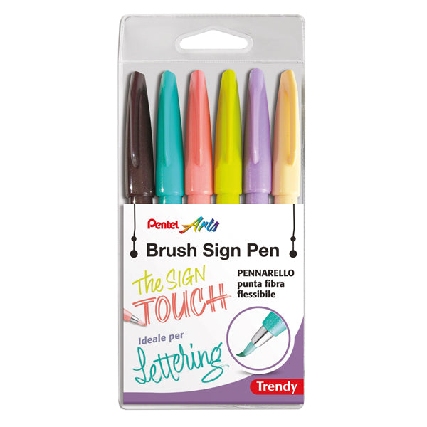 PENTEL - 0022407 - Pennarello Brush Trendy Sign Pen - colori assortiti - Pentel - conf. 6 pezzi - 100009 -  Conf. da 1 Pz.
