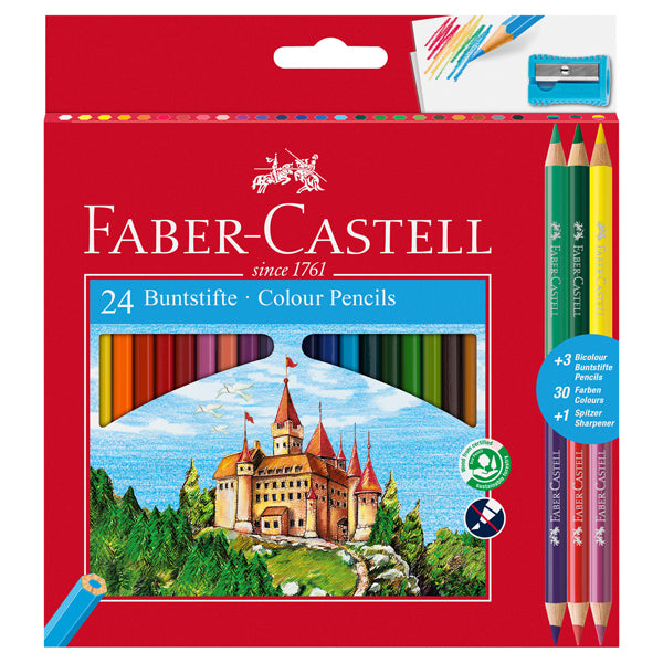 FABER-CASTELL - 110324 - Matita colorata eco Il Castello+3 bicolor - diametro mina 3,00 mm - colori assortiti - Faber Castell - astuccio 24 pezzi - 100065 -  Conf. da 1 Pz.