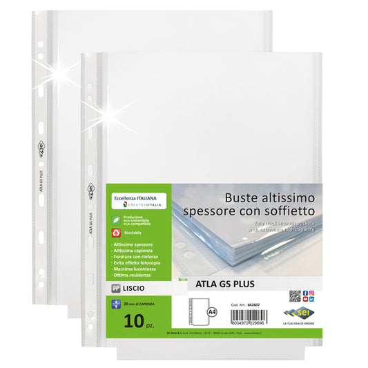 SEI ROTA - 662607 - Buste forate ATLA GS plus - 21 x 29,7 cm - c-soffietto - Sei Rota - conf. 10 pezzi - 100147 -  Conf. da 1 Pz.