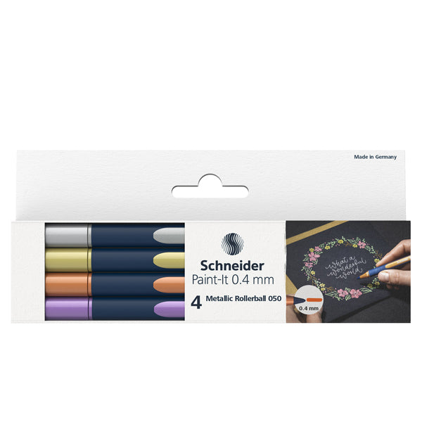 SCHNEIDER - P700495 - Astuccio 4 Metallic Roller 050 punta 0.4mm colori assortiti Schneider - 100258 -  Conf. da 1 Pz.