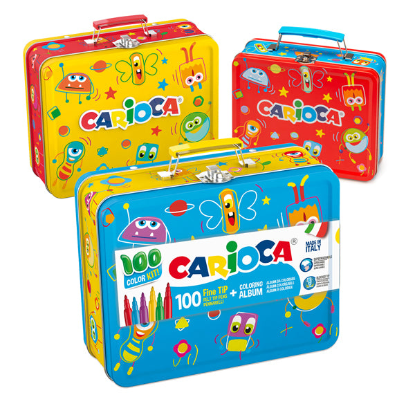 CARIOCA - 42500 - Valigetta in latta Color Kit - 100 pennarelli e album da colorare - Carioca - 100372 -  Conf. da 1 Pz.