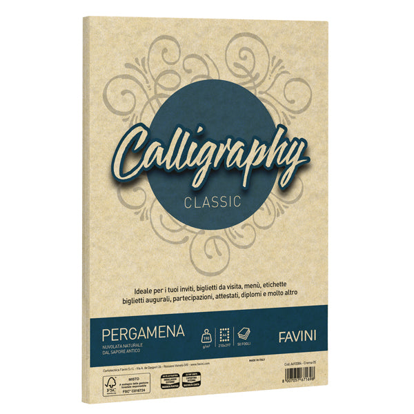 FAVINI - A692254 - Carta Calligraphy Pergamena - A4 - 190 gr - crema 05 - Favini - conf. 250 fogli - 100404 -  Conf. da 1 Pz.