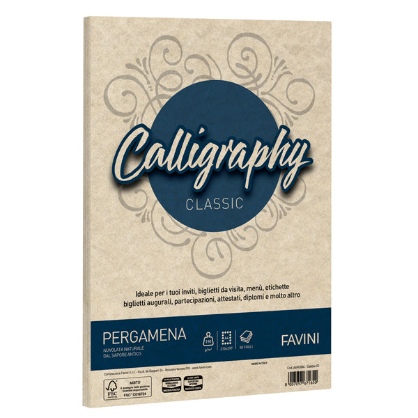 FAVINI - A69U254 - Carta Calligraphy Pergamena - A4 - 190 gr - sabbia 02 - Favini - conf. 250 fogli - 100405 -  Conf. da 1 Pz.
