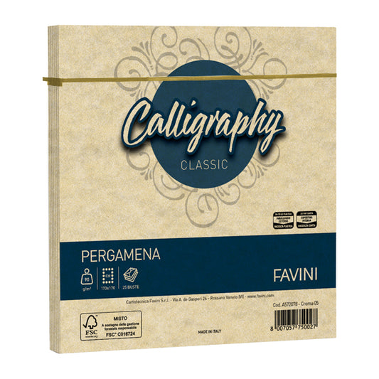 FAVINI - A572078 - Busta Calligraphy Pergamena -  170 x 170 mm - 90 gr - crema 05 - Favini - conf. 25 pezzi - 100412 -  Conf. da 1 Pz.