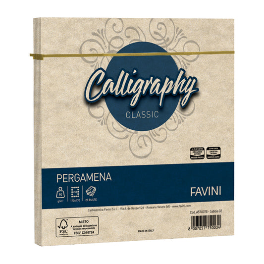 FAVINI - A57U078 - Busta Calligraphy Pergamena -  170 x 170 mm - 90 gr - sabbia 02 - Favini - conf. 25 pezzi - 100413 -  Conf. da 1 Pz.