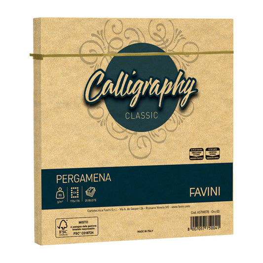 FAVINI - A57W078 - Busta Calligraphy Pergamena -  170 x 170 mm - 90 gr - oro 03 - Favini - conf. 25 pezzi - 100414 -  Conf. da 1 Pz.