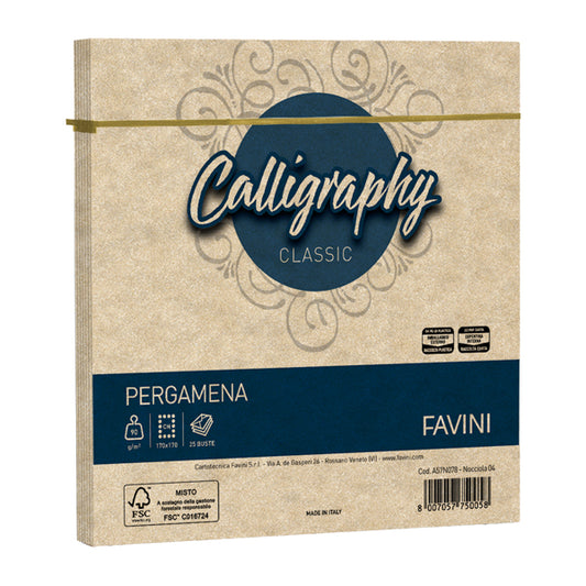 FAVINI - A57N078 - Busta Calligraphy Pergamena -  170 x 170 mm - 90 gr - nocciola 04 - Favini - conf. 25 pezzi - 100415 -  Conf. da 1 Pz.