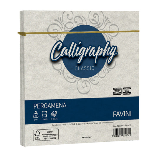 FAVINI - A574078 - Busta Calligraphy Pergamena -  170 x 170 mm - 90 gr - perla 10 - Favini - conf. 25 pezzi - 100416 -  Conf. da 1 Pz.