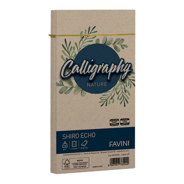 FAVINI - A57N904 - Busta Calligraphy Shiro Eco -  110 x 220 mm - 120 gr - legno - Favini - conf. 25 pezzi - 100425 -  Conf. da 1 Pz.
