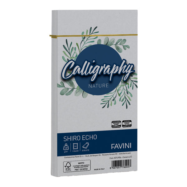 FAVINI - A57U904 - Busta Calligraphy Shiro Eco -  110 x 220 mm - 120 gr - cenere - Favini - conf. 25 pezzi - 100426 -  Conf. da 1 Pz.