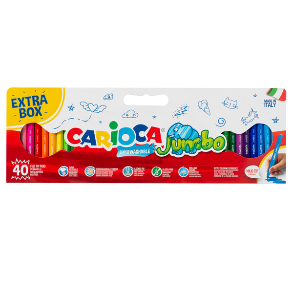 CARIOCA - 41258 - Pennarelli Jumbo - punta 6,0mm - colori assortiti - lavabili - Carioca - valigetta 40 pezzi - 100571 -  Conf. da 1 Pz.