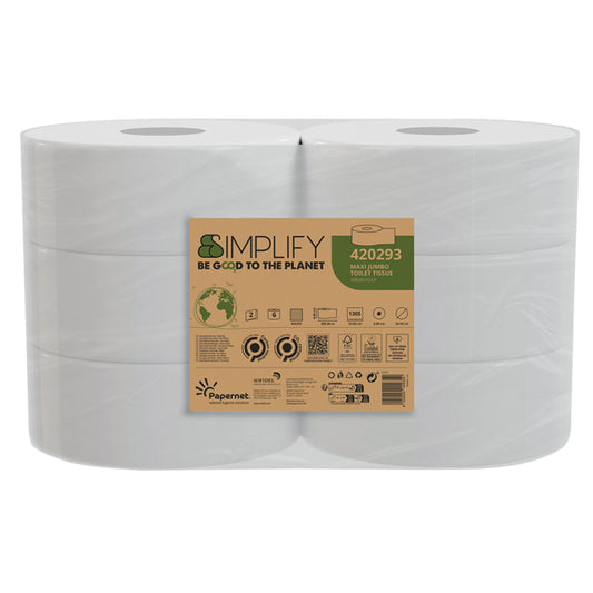 PAPERNET - 420293 - Pacco 1305 strappi Carta Igienica MaxiJumbo goffratura micro SIMPLIFY Papernet - 100617 -  Conf. da 6 Pz.