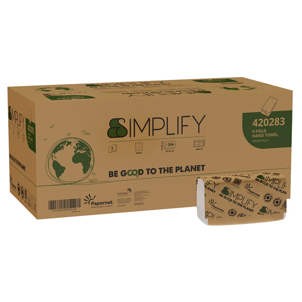 PAPERNET - 420283 - Pacco 206 asciugamani piegati a V H21 x 20,3cm SIMPLIFY Papernet - 100619 -  Conf. da 10 Pz.