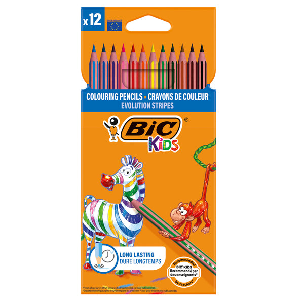 BIC KIDS - 9505222 - Matita colorata Evolution Stripes - colori assortiti - Bic - conf. 12 pezzi - 100741 -  Conf. da 1 Pz.