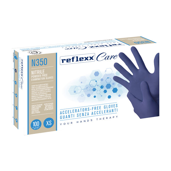 Reflexx - N350-XS - Guanti nitrile ipoallergenici N350 - senza acceleranti - taglia XS - blu - Reflexx - conf. 100 pezzi - 101263 -  Conf. da 1 Pz.