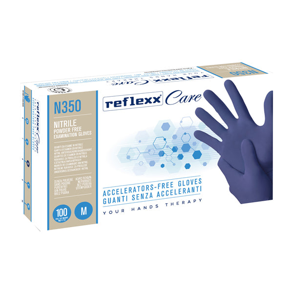Reflexx - N350-M - Guanti nitrile ipoallergenici N350 - senza acceleranti - taglia M - blu - Reflexx - conf. 100 pezzi - 101265 -  Conf. da 1 Pz.