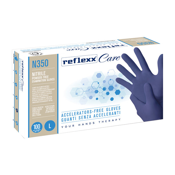 Reflexx - N350-L - Guanti nitrile ipoallergenici N350 - senza acceleranti - taglia L - blu - Reflexx - conf. 100 pezzi - 101266 -  Conf. da 1 Pz.