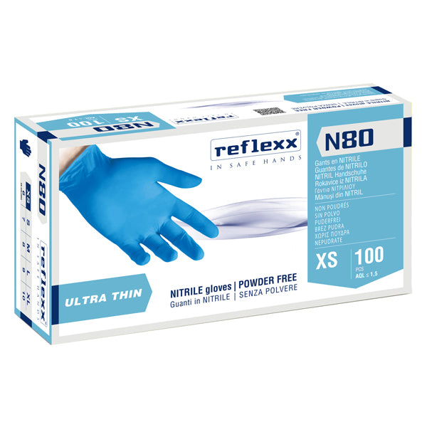 Reflexx - N80B-XS - Guanti in nitrile N80B - ultrasottili - taglia XS - azzurro - Reflexx - conf. 100 pezzi - 101268 -  Conf. da 1 Pz.