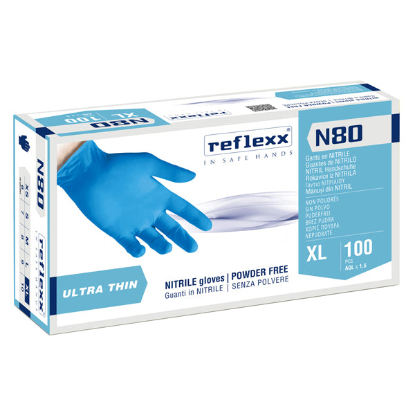 Reflexx - N80B-XL - Guanti in nitrile N80B - ultrasottili - taglia XL - azzurro - Reflexx - conf. 100 pezzi - 101272 -  Conf. da 1 Pz.