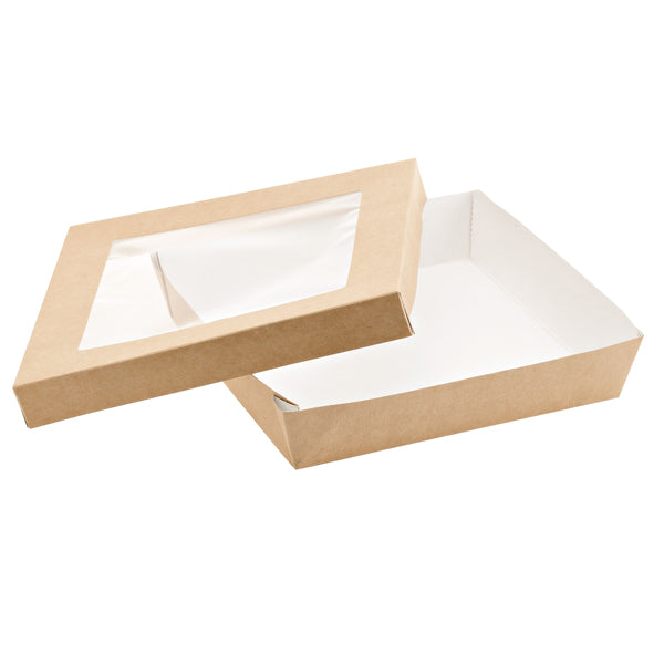 Leone - H0718 - Scatola da asporto - con finestra trasparente - 18 x 18 x 5 cm - carta kraft-PE - avana - Leone - conf. 20 pezzi - 101415 -  Conf. da 1 Pz.