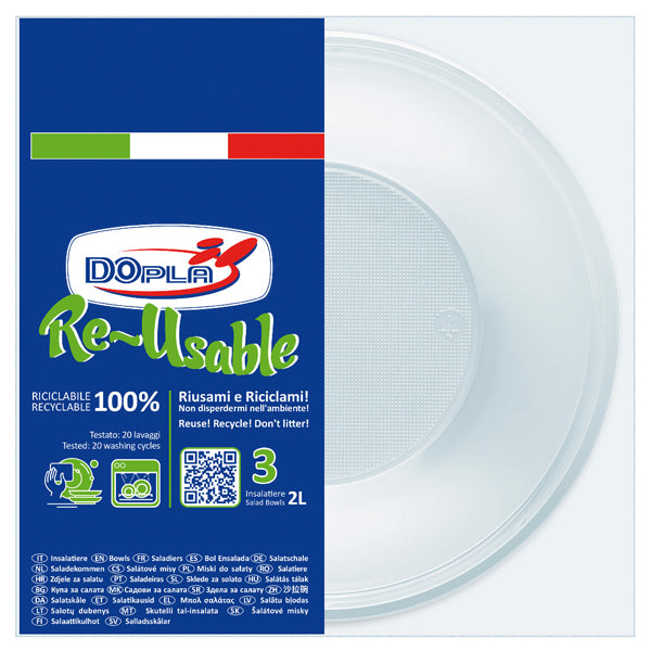 DOPLA - 34034 - Insalatiera reuse - diametro 13,5 cm - 2 L - PS - bianco - Dopla - conf. 3 pezzi - 101416 -  Conf. da 1 Pz.