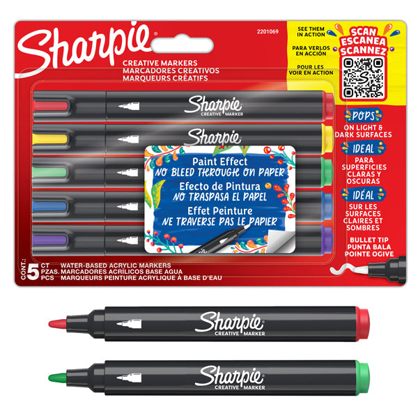 SHARPIE - 2201069 - Astuccio 5 marcatori acrilici punta tonda colori assortiti Sharpie - 101500 -  Conf. da 1 Pz.