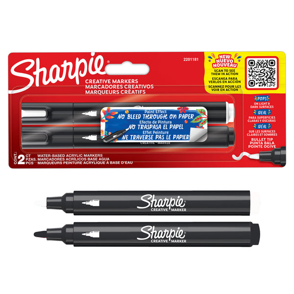 SHARPIE - 2201181 - Astuccio 2 marcatori acrilici punta tonda bianco-nero Sharpie - 101501 -  Conf. da 1 Pz.